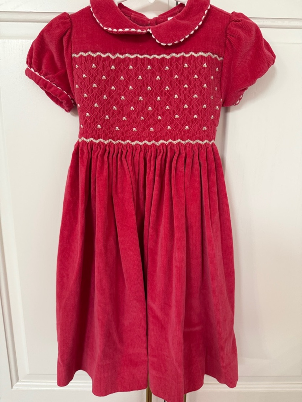 Classic Red Smocked Girls' Corduroy Dress